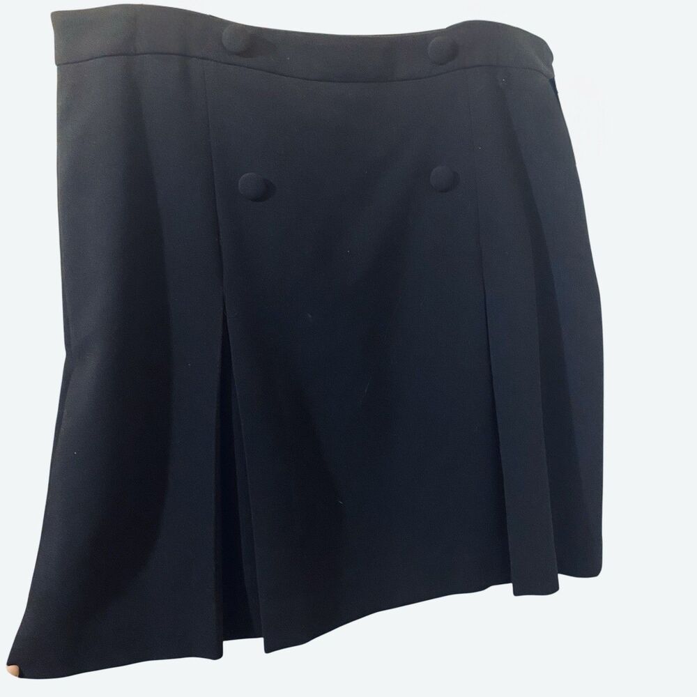 Karl Lagerfeld Black Front Pleated Skirt Lined 4 Button Detail Side Zip Size 16